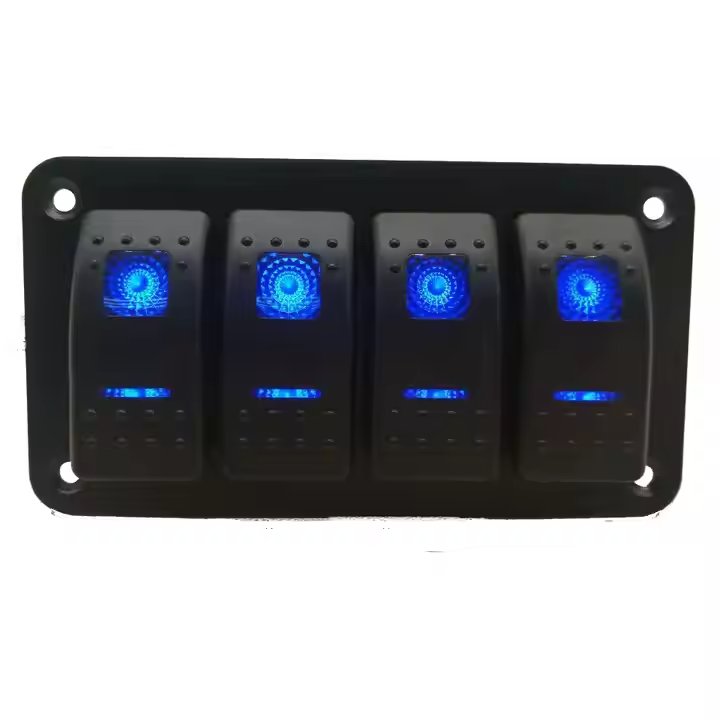 12V 4Gang LED Rocker Switch Panel For Car Boat Yacht RV Truck