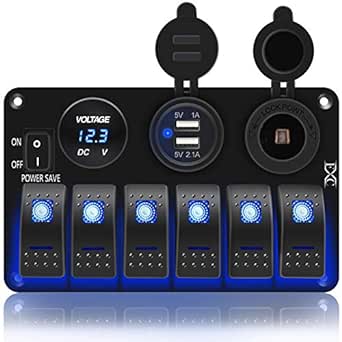 6 Gang Auto Rocker Switch Panel 12V With USB Digital Voltmeter
