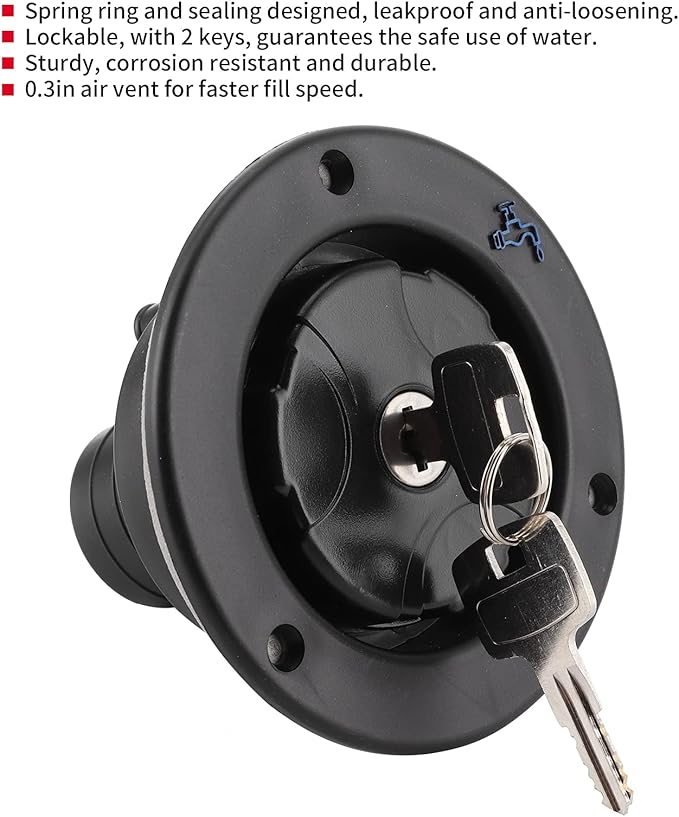 Rv Water Locking Cap, Lockable Leakproof Gravity Water Inlet With 2 Ke ...