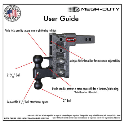 GEN-Y MEGA DUTY 2“ Shank, 10” Drop, 7,000 KG Hitch & Versa-Ball (50 MM & 70 MM)