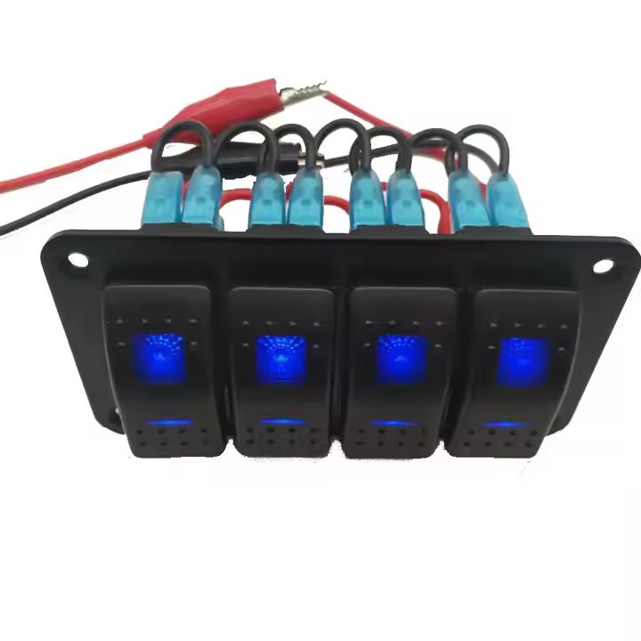12V 4Gang LED Rocker Switch Panel For Car Boat Yacht RV Truck