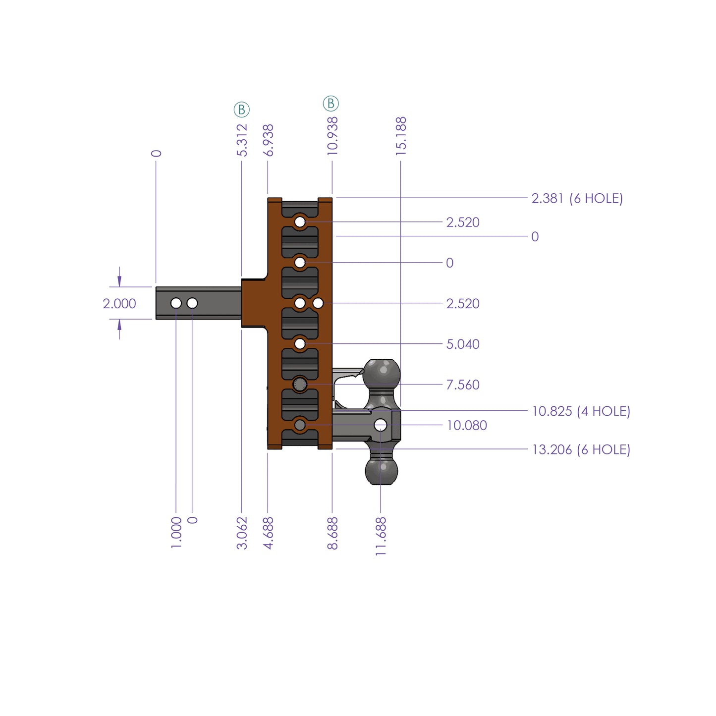 Gen-Y Mega-Duty 2" Offset Shank, 5" Rise, 7.5" Drop, 2,000 lbs Tongue Weight, 16,000 lbs Hitch Capacity